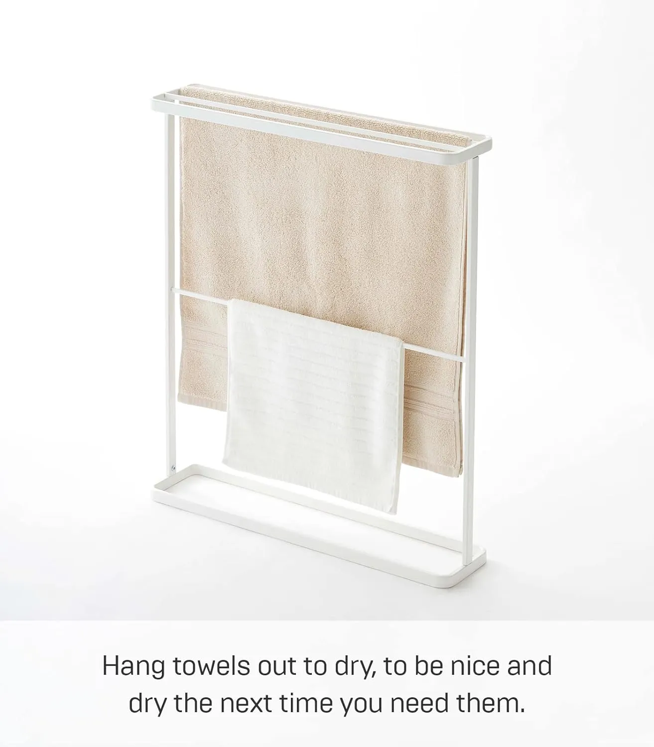 Yamazaki Home Bath Towel Hanger - Bathroom Organizer Storage Holder Dry Rack Steel One Size White