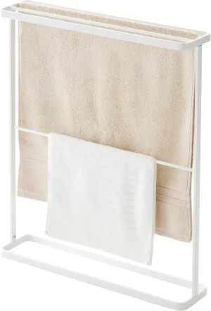 Yamazaki Home Bath Towel Hanger - Bathroom Organizer Storage Holder Dry Rack Steel One Size White