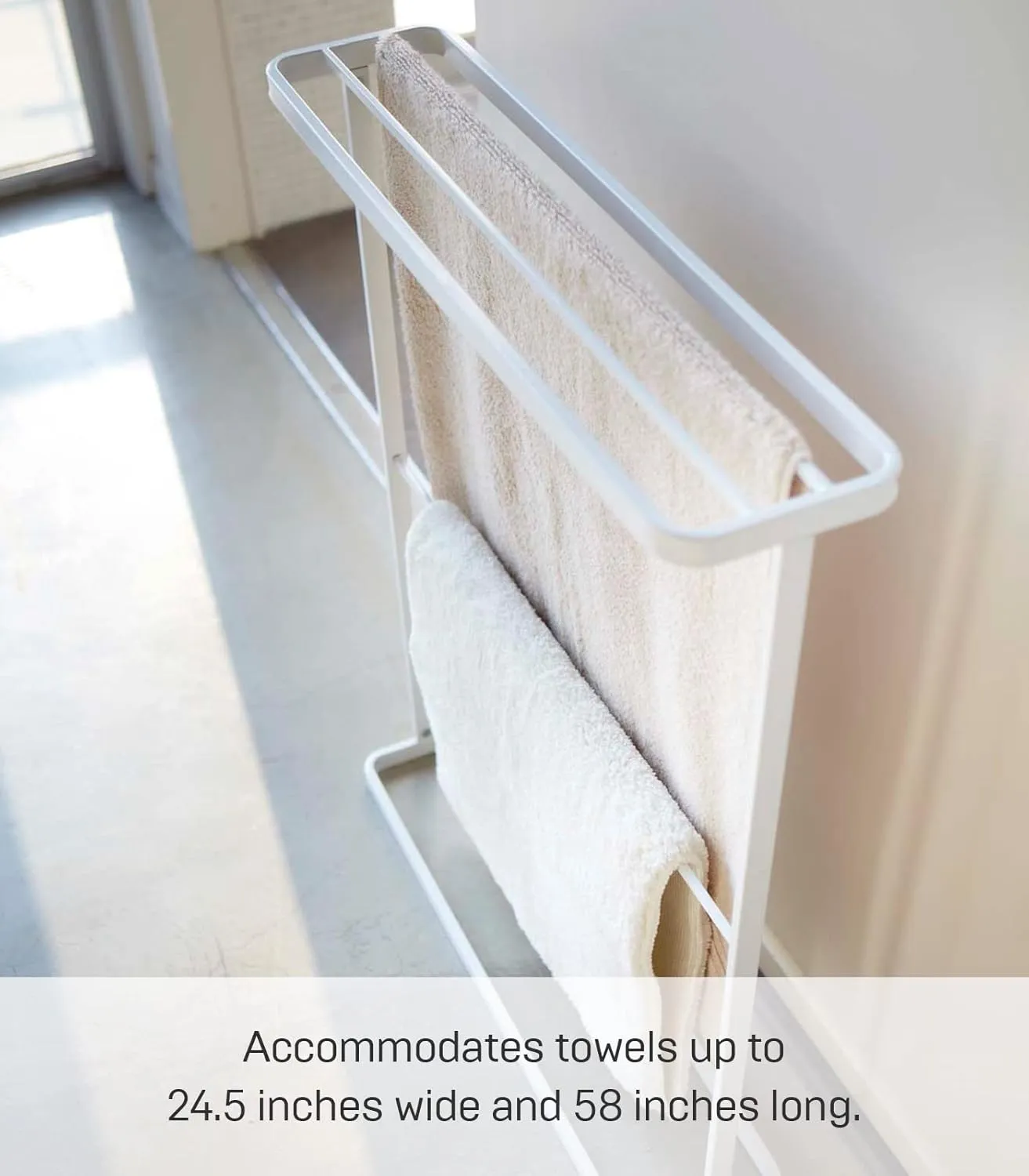 Yamazaki Home Bath Towel Hanger - Bathroom Organizer Storage Holder Dry Rack Steel One Size White