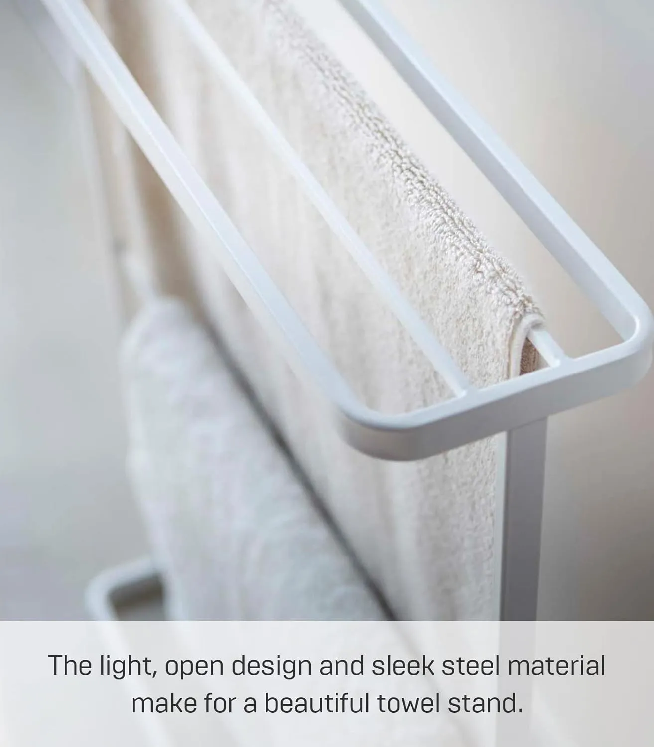 Yamazaki Home Bath Towel Hanger - Bathroom Organizer Storage Holder Dry Rack Steel One Size White