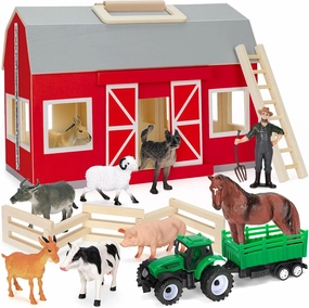 YEEBAY Farm Animals Toys for 3  Year Old Kids Toddlers Girls Boys, Large Wooden Barn with Animal Play Figures, Farm Playset Educational Learning Toys, Ideal Christmas Birthday Gifts