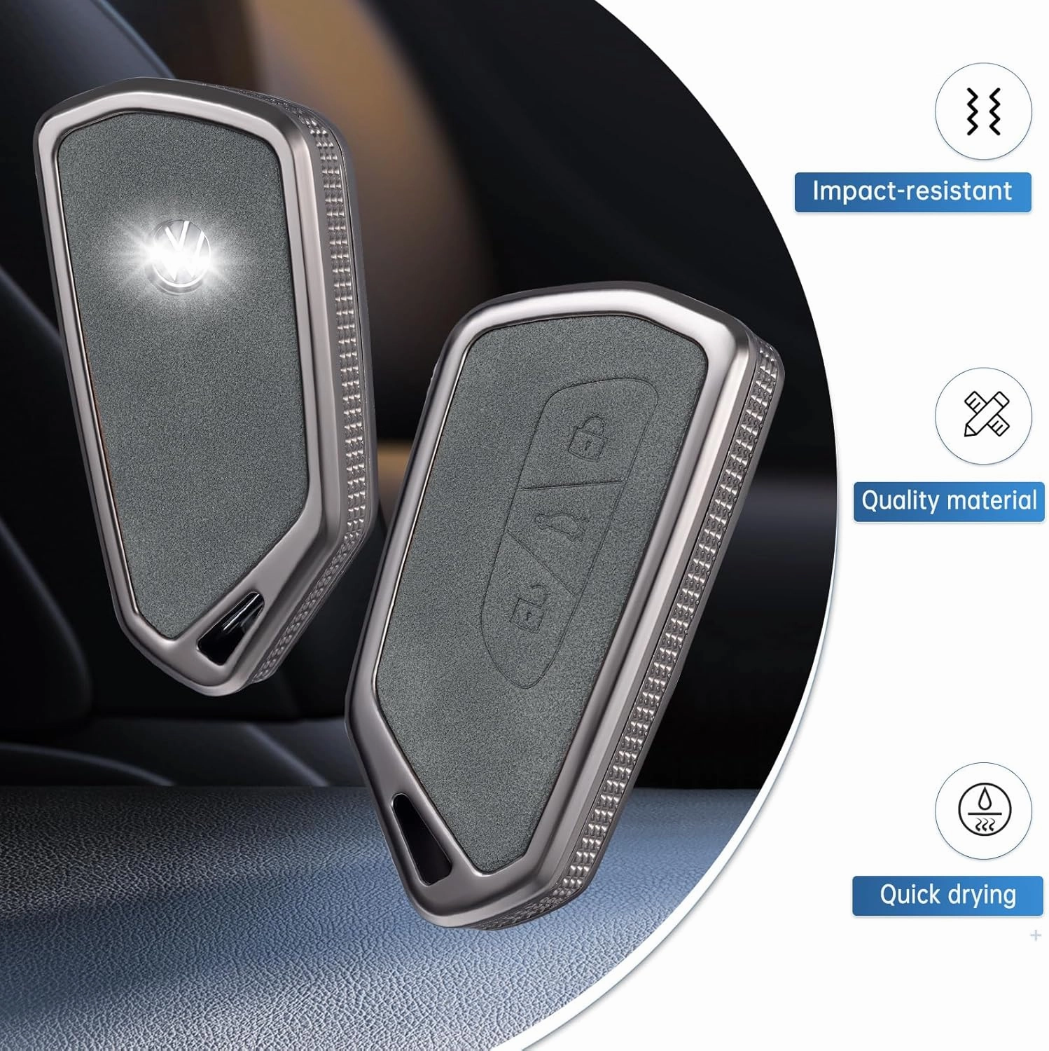 YO&YOYE Compatible withVW Volkswagen Key Fob Cover with Keychain Leather Key Protector
