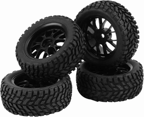 Yosoo Rc Wheels, Rc Truck Tires 4pcs Set Racing Off Road Car Tires Rubber Tyre Wheel Rim Rc Car Tires Rc Car Tires for 1:10 Vehicle Part