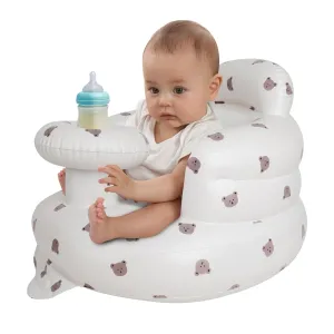 Zenflux Inflatable Baby Chairs with Tray for Babies 3 Months and Up, Sit Me Up Floor Seats for Sitting Up, Built in Air Pump Baby Seats for Kids, Blow Up Baby Chair with Back Support - Cute Bear